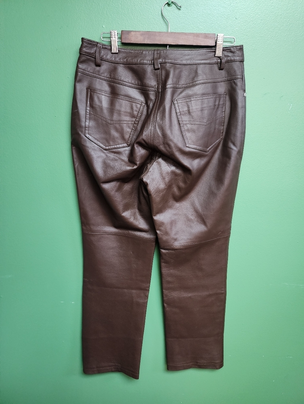 Newport News Brown Leather Pants Size 12 Petite Straight Leg Classic - Picture 5 of 7